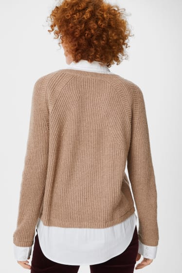 Kobiety - Sweter - w stylu 2 w 1 - biały / beżowy