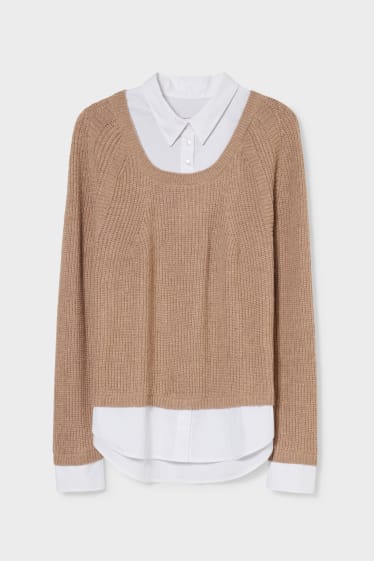 Damen - Pullover - 2-in-1-Look - weiß / beige