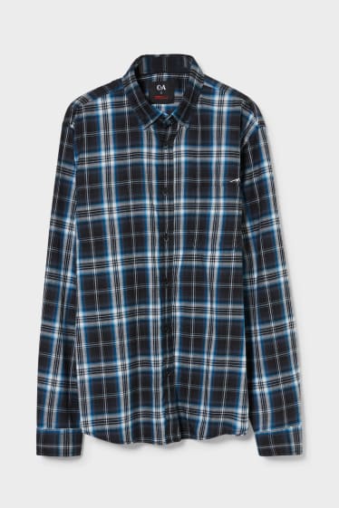 Heren - Overhemd - regular fit - button down - THERMOLITE® - geruit - blauw / zwart