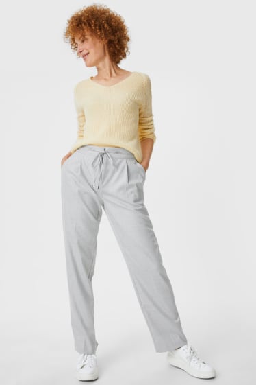 Dámské - Business kalhoty - straight fit - světle šedá-žíhaná