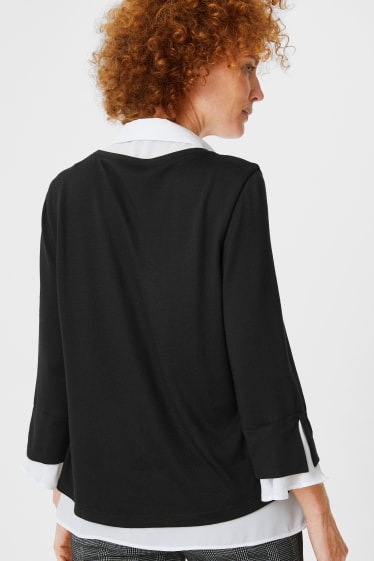 Damen - Bluse mit Kette - 2-in-1-Look - schwarz