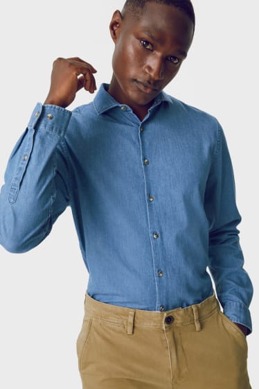 Hommes - Chemise en jean - slim fit - cutaway - Flex - bleu