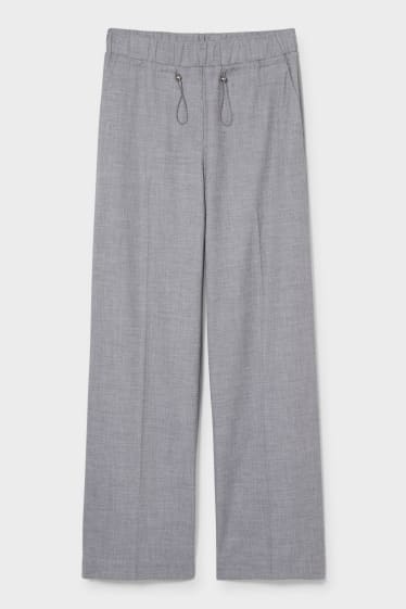 Dámské - Plátěné kalhoty - wide leg  - šedá-žíhaná