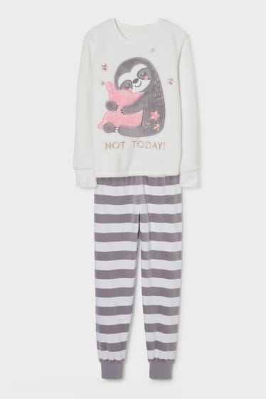Kinderen - Pyjama - glanseffect - 2-delig - wit / grijs