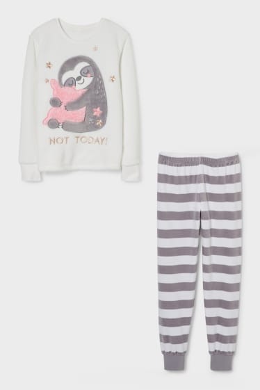 Kinderen - Pyjama - glanseffect - 2-delig - wit / grijs