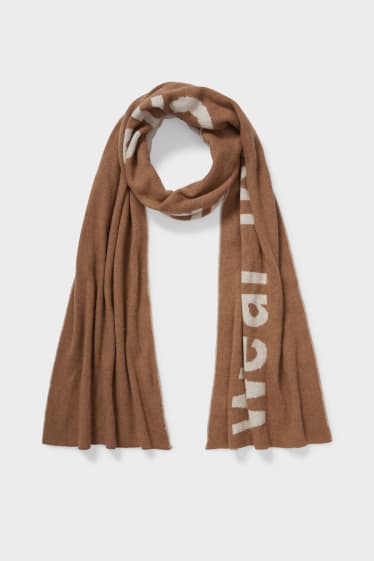 Women - Fine knit scarf with cashmere - light brown
