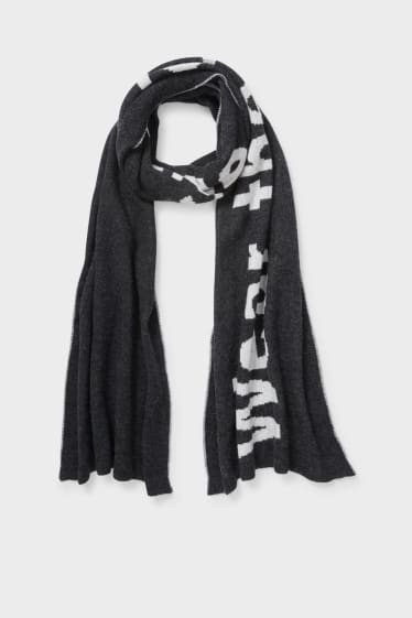 Dames - Fijngebreide sjaal, deels van kasjmier - zwart