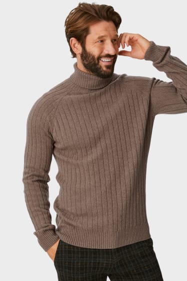 Mężczyźni - Sweter golfowy z kaszmiru  - brązowoszary