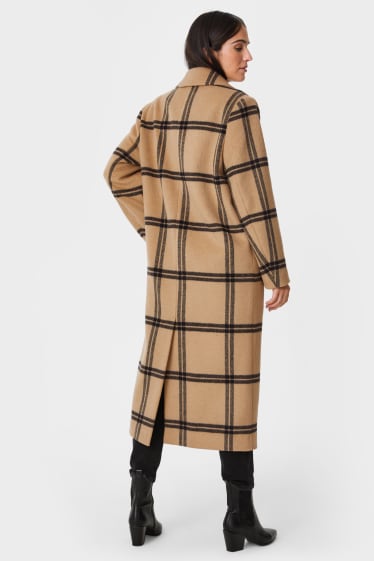 Women - Long coat - check - light brown