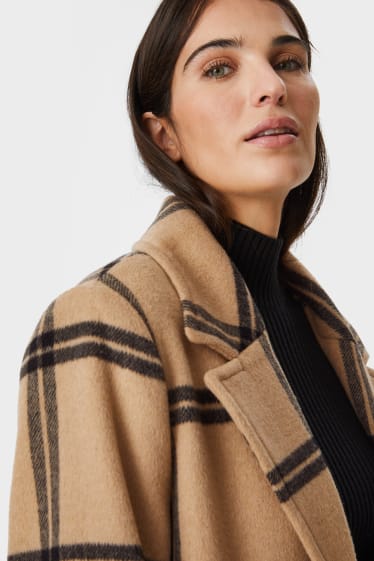 Women - Long coat - check - light brown