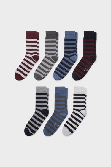 Heren - Set van 7 paar - sokken - gestreept - bordeaux
