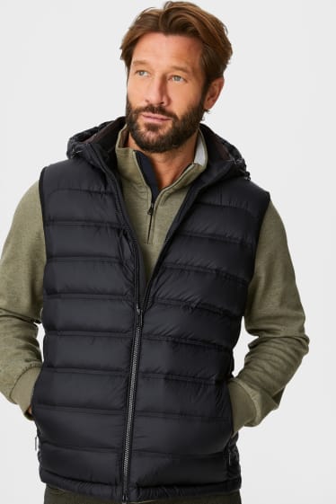 Heren - Donzen vest met capuchon - zwart