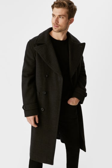 Men - Trench coat - wool blend - check - dark green