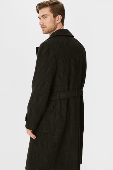 Men - Trench coat - wool blend - check - dark green