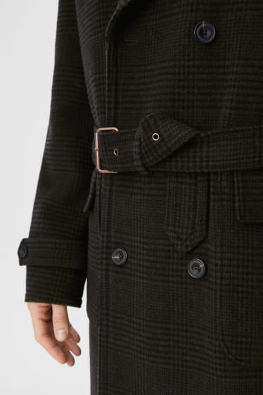 Men - Trench coat - wool blend - check - dark green