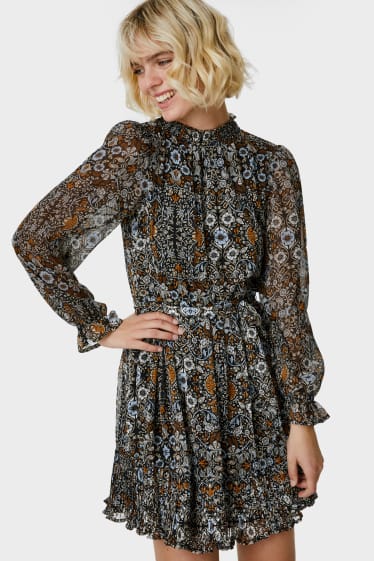 Women - Fit & flare dress - floral - black