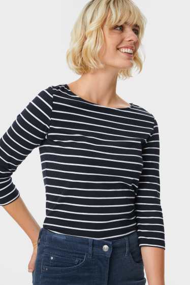 Femei - Tricou cu mânecă lungă - cu dungi - albastru închis
