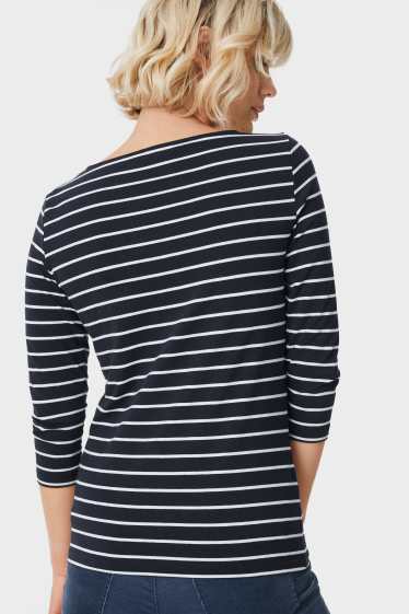 Femei - Tricou cu mânecă lungă - cu dungi - albastru închis