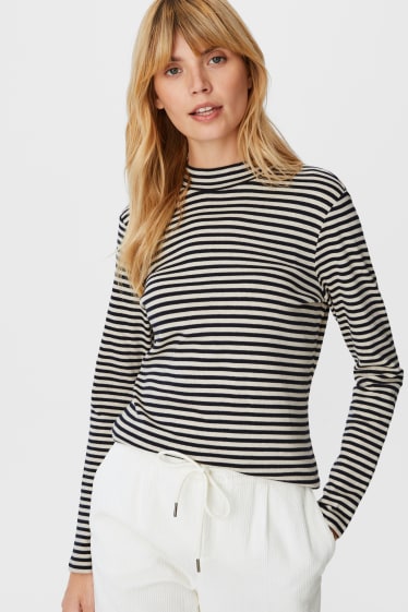 Women - Long sleeve top - striped - taupe
