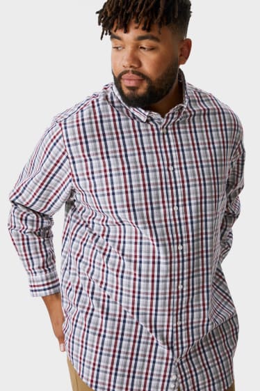 Heren - Business-overhemd - regular fit - button down - geruit - wit / rood
