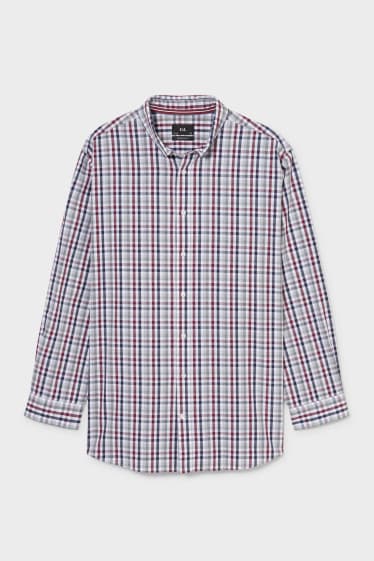 Heren - Business-overhemd - regular fit - button down - geruit - wit / rood