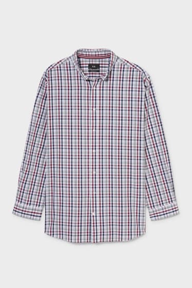 Men - Business shirt - regular fit - button-down collar - check - white / red