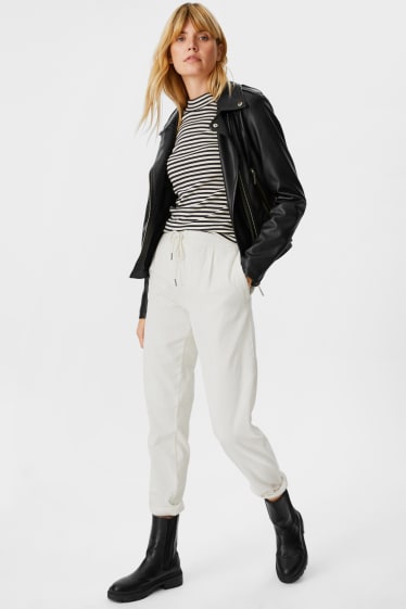 Donna - Pantaloni di velluto a coste - tapered fit - bianco