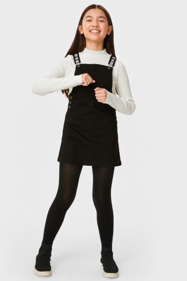 Dzieci - Zestaw - dżinsowa sukienka i koszulka z długim rękawem - 2 części - czarny