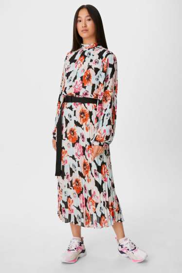 Dámské - Plisované šaty - s květinovým vzorem - barevná