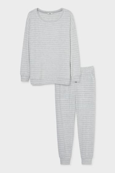 Mujer - Pijama - de rayas - gris claro jaspeado