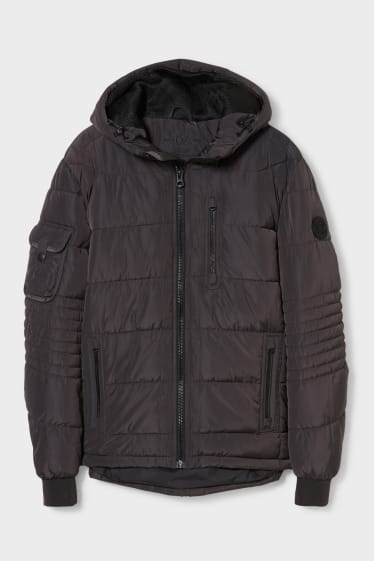 Men - Quilted jacket with hood - black