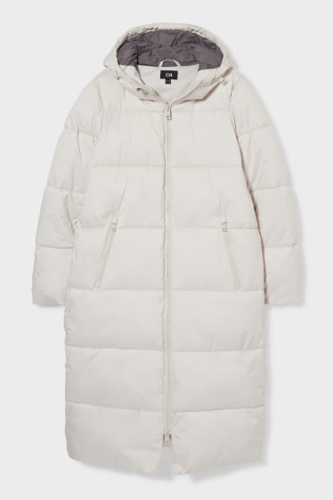 Women - Quilted coat with hood - creme