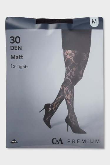 Damen - Feinstrumpfhose - 30 DEN - geblümt - schwarz