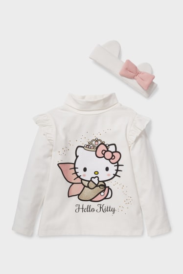 Dzieci - Hello Kitty - zestaw - koszulka z golfem i opaską - 2 części - kremowobiały