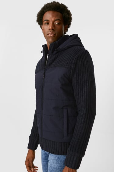 Men - Cardigan with hood - dark blue