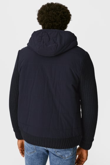 Men - Cardigan with hood - dark blue