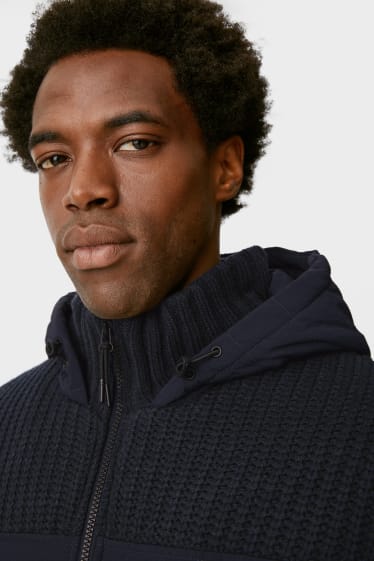 Men - Cardigan with hood - dark blue
