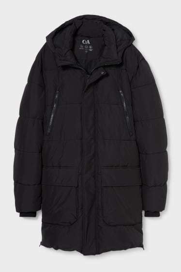 Men - Quilted coat with hood  - black