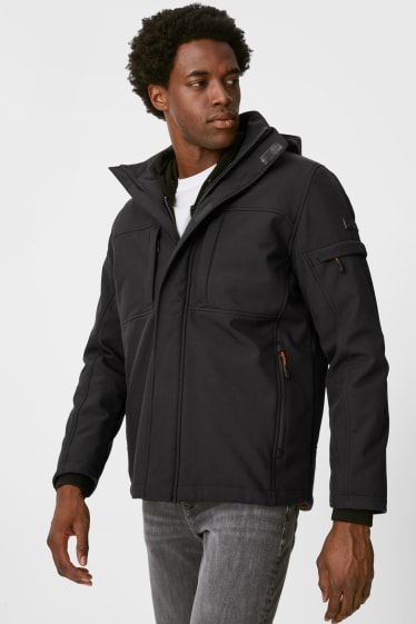 Pánské - Softshellová bunda s kapucí - černá