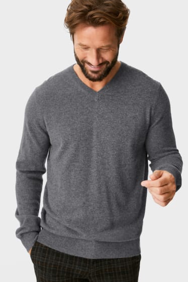 Herren - Kaschmir-Pullover - grau-melange