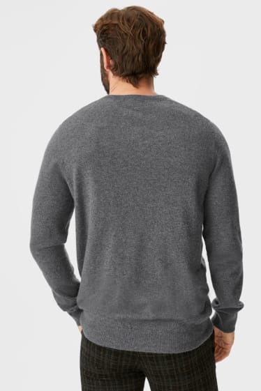 Pánské - Kašmírový svetr - šedá-žíhaná