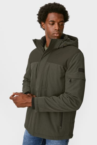 Men - Softshell jacket with hood - khaki