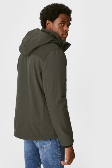 Men - Softshell jacket with hood - khaki