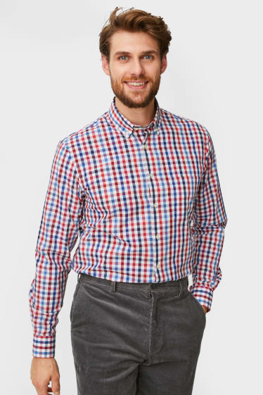 Men - Fine knit jumper and shirt - regular fit - button-down collar - dark red