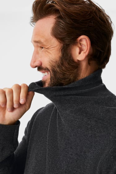 Uomo - Pullover di cashmere con collo a dolcevita - grigio scuro