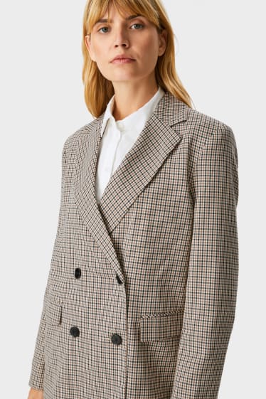 Damen - Blazer mit Schulterpolstern - kariert - beige