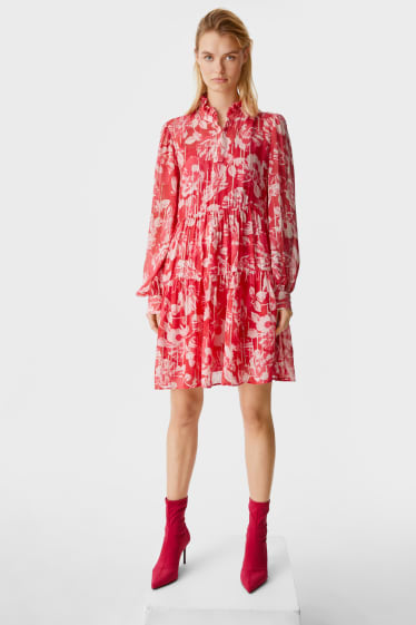 Dámské - Áčkové šaty - 2dílné - s lesklou aplikací - růžová/červená
