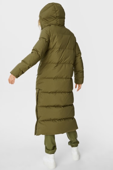 Women - Down coat with hood - green