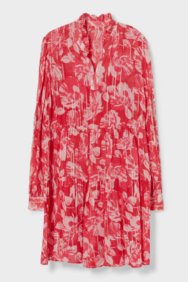 Dámské - Áčkové šaty - 2dílné - s lesklou aplikací - růžová/červená