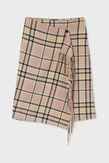 Femmes - Jupe portefeuille - mélange de laine - à carreaux - coloré